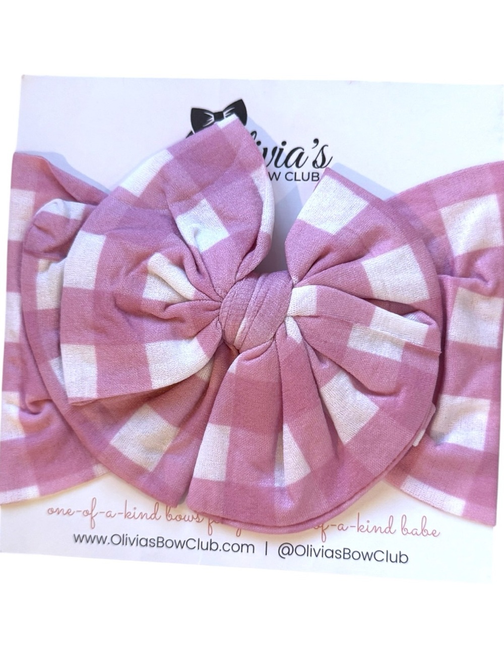 Olivia’s Bow Club Pink Buffalo Plaid Oversized Baby Bow Headwrap New